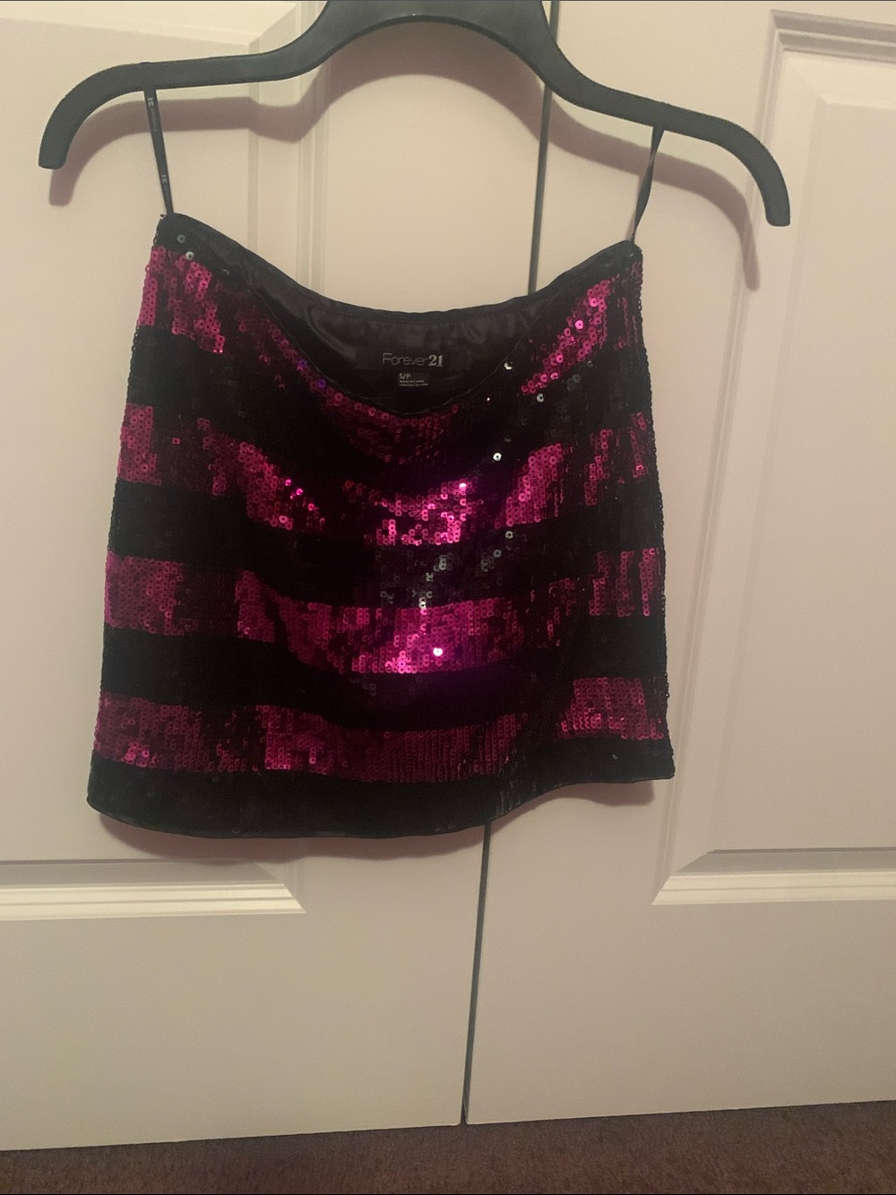 Forever 21 Black & Magenta Sequin Stripe Top